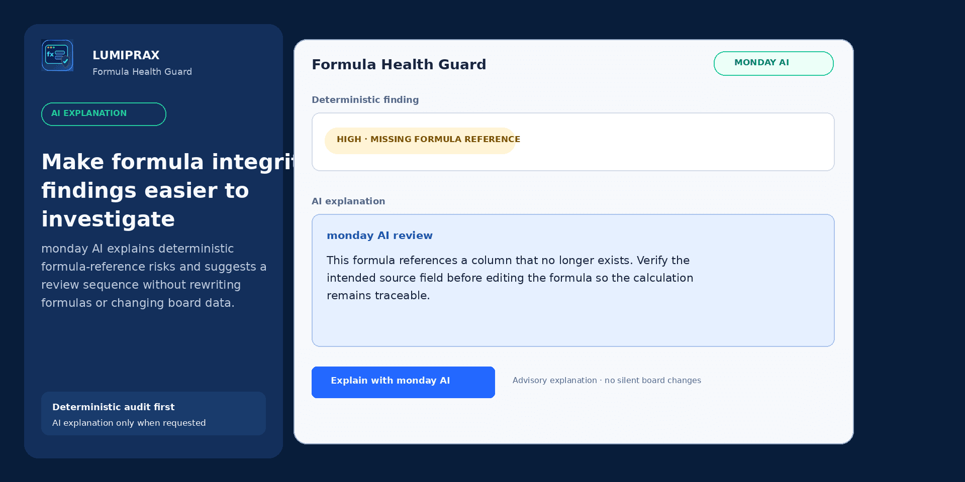 Formula Health Guard monday AI explanation workflow